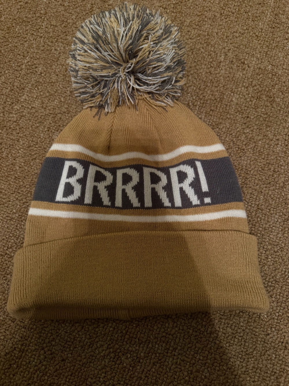 '’BRRRR!' Pom Beanie Hat - Brown